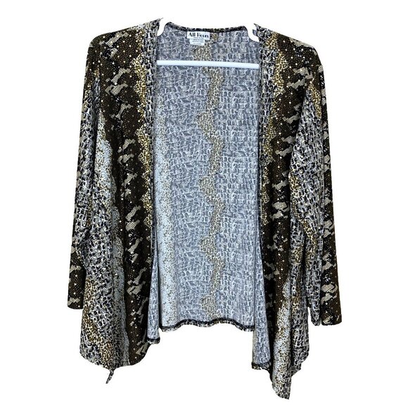 All Hours Womens XXL Cardigan Open Black Gold Stretch Knit Slinky Mobwife Edgy - Picture 1 of 14